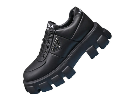 PRADA Monolith Brushed Leather Lace-Up Shoes Black – US W 8 (Box Included)