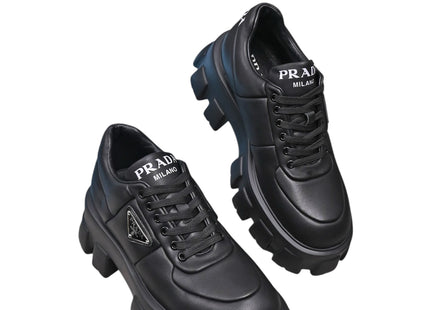 PRADA Monolith Brushed Leather Lace-Up Shoes Black – US W 8 (Box Included)