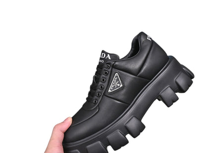 PRADA Monolith Brushed Leather Lace-Up Shoes Black – US W 8 (Box Included)
