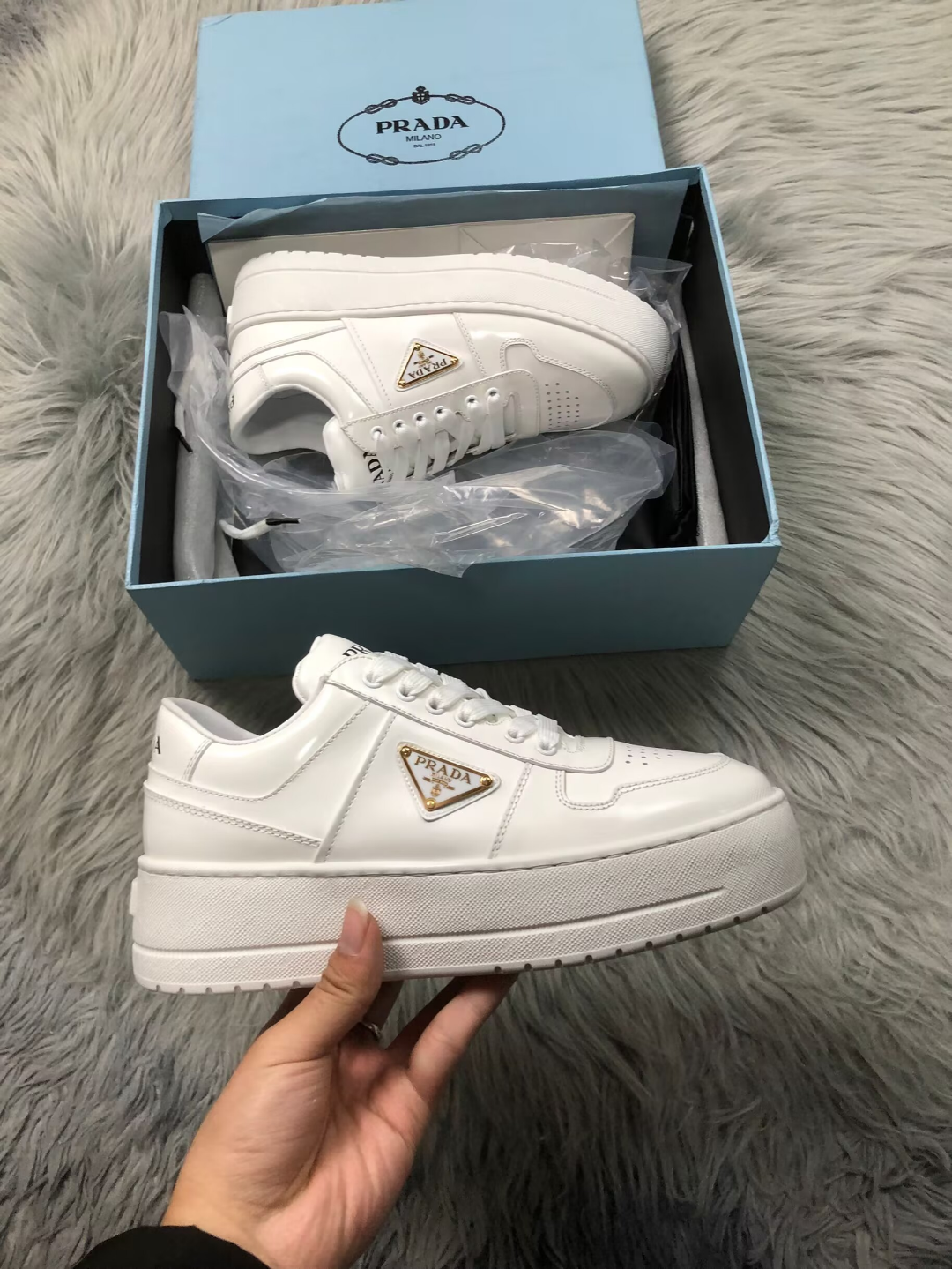 Prada Flatform Downtown Leather Sneaker