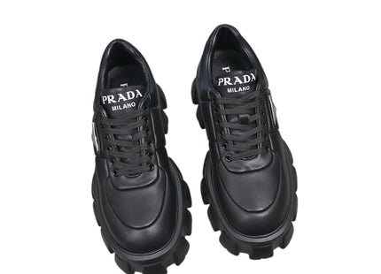 PRADA Monolith Brushed Leather Lace-Up Shoes Black – US W 8 (Box Included)