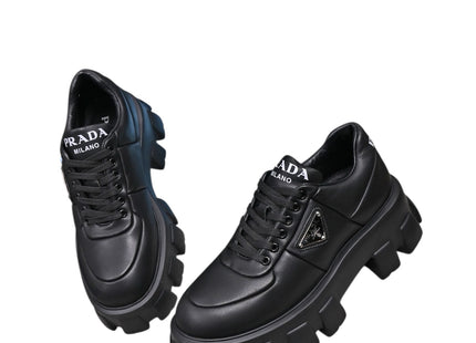 PRADA Monolith Brushed Leather Lace-Up Shoes Black – US W 8 (Box Included)