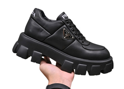 PRADA Monolith Brushed Leather Lace-Up Shoes Black – US W 8 (Box Included)