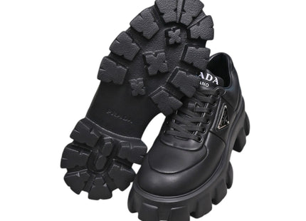PRADA Monolith Brushed Leather Lace-Up Shoes Black – US W 8 (Box Included)