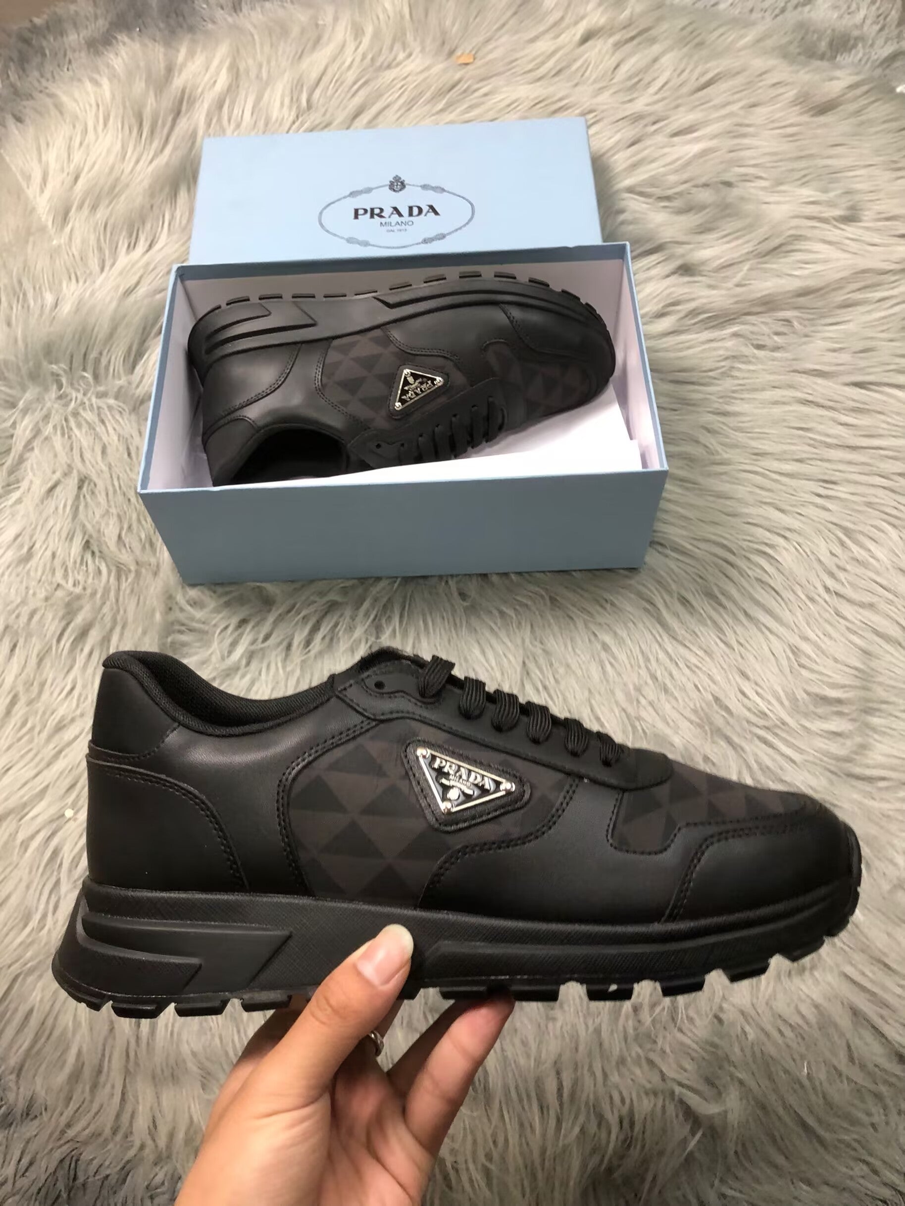 Prada Leather and Re-Nylon High-Top Sneakers